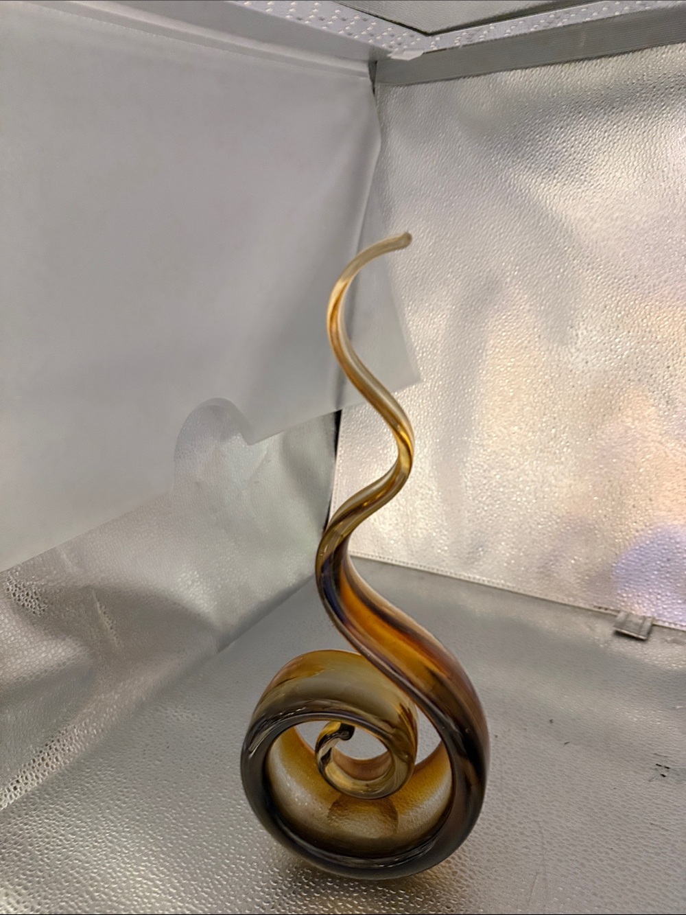 Handblown Amber Glass Spiral Sculpture - Home Art Accent